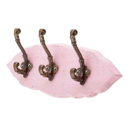 Pink Antique Small Wall Wooden Iron Hooks